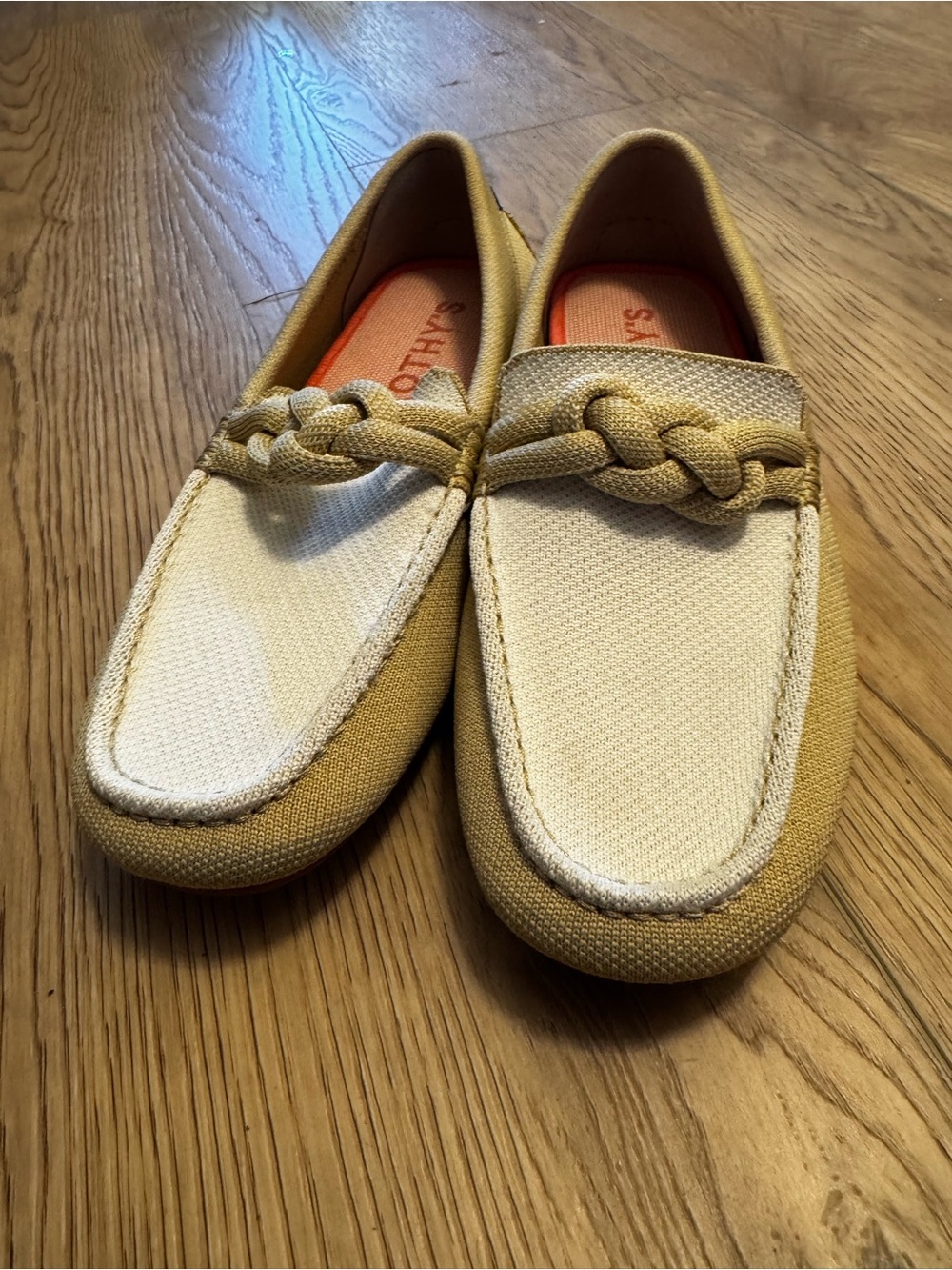 Rothy's Cream and Tan Braided-Trim The Driver Loafers - Picture 3 of 7